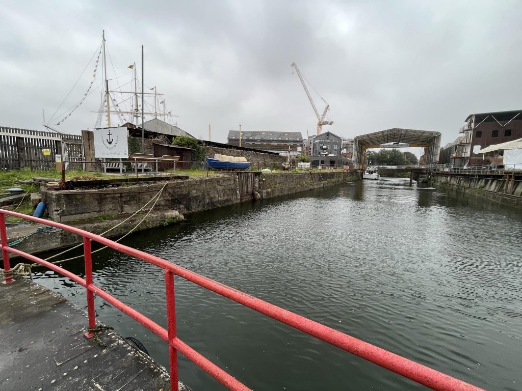 A wide shot of the entrance of the Albion Dock project